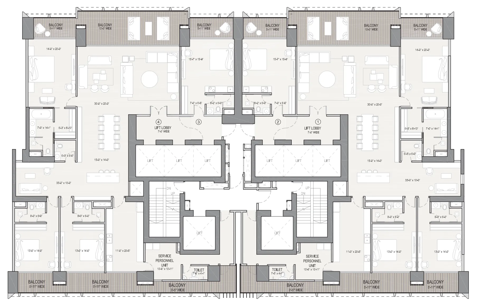 4 BHK + Studio Plan 1 floor plan — Oberoi Realty 360 North
