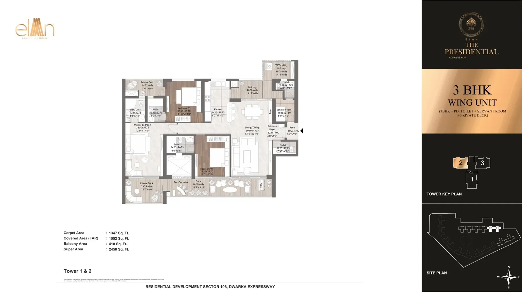 3.5 BHK Wing Unit floor plan — Elan The Presidential
