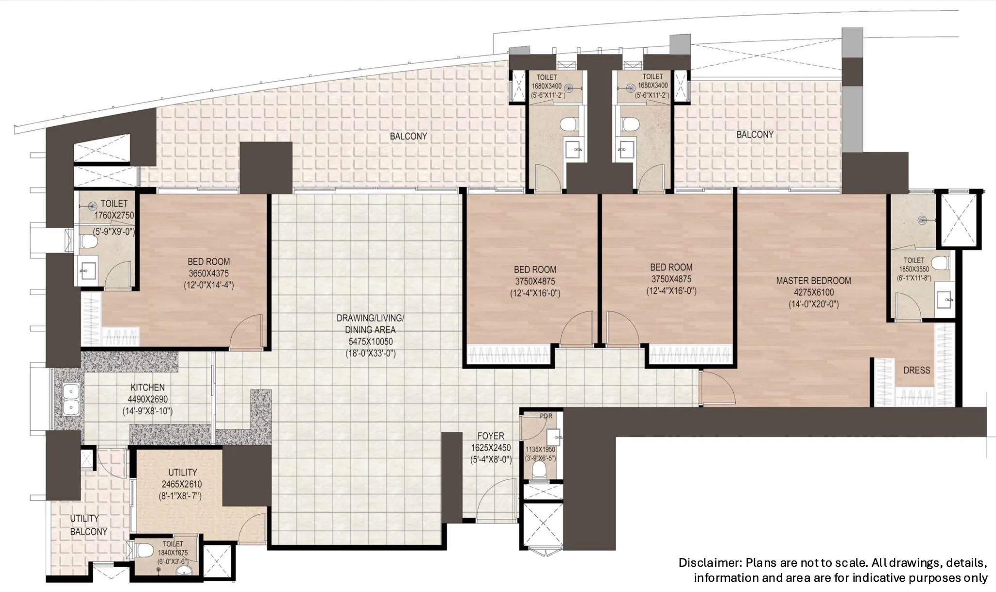 4 BHK + SR Super Area floor plan — DLF Privana North