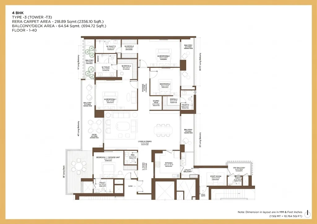 4 BHK Carpet Area floor plan — Birla Arika