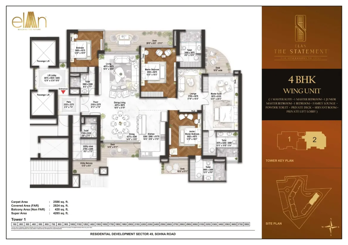 4 BHK Super Area floor plan — Elan The Statement