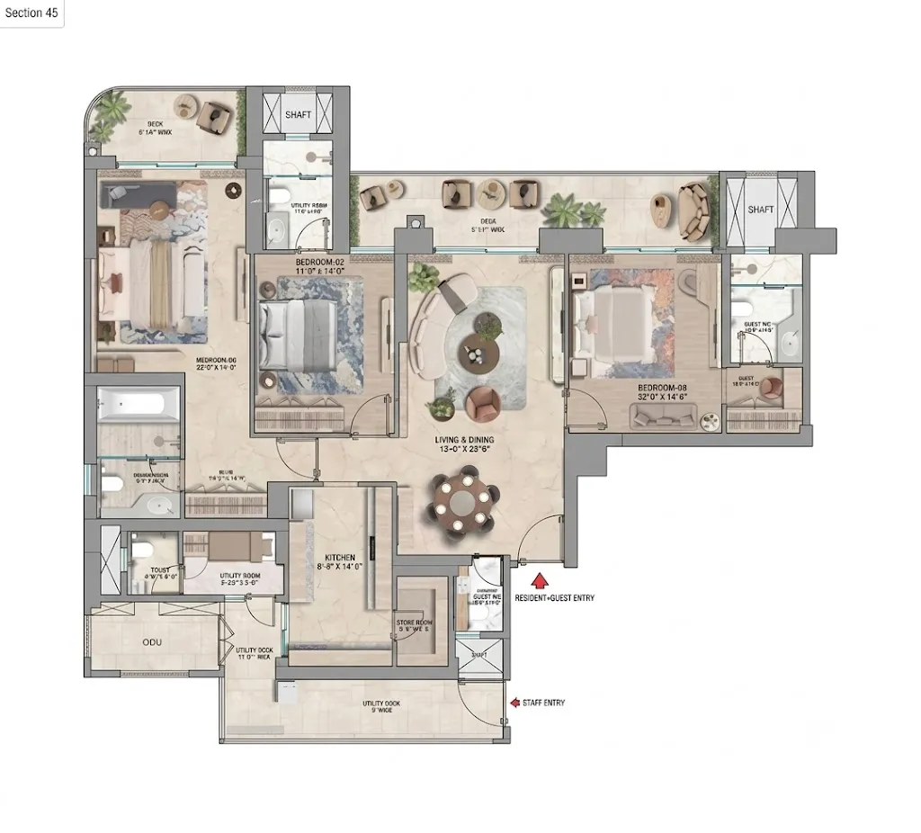 3 BHK  floor plan — Whiteland Urban Resort / Westin Residences Phase - 2