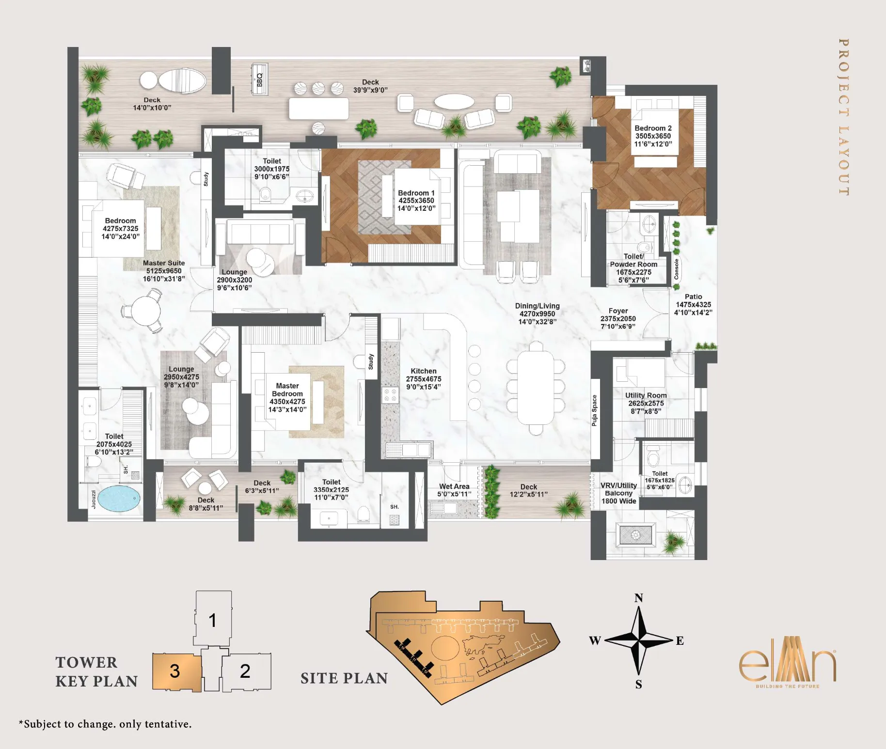 4.5 BHK Wing Unit floor plan — Elan the Emperor