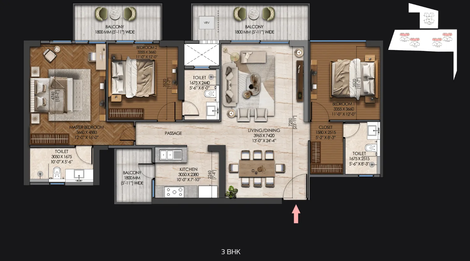 3 BHK  floor plan — Signature Global Tonino Lamborghini Residences