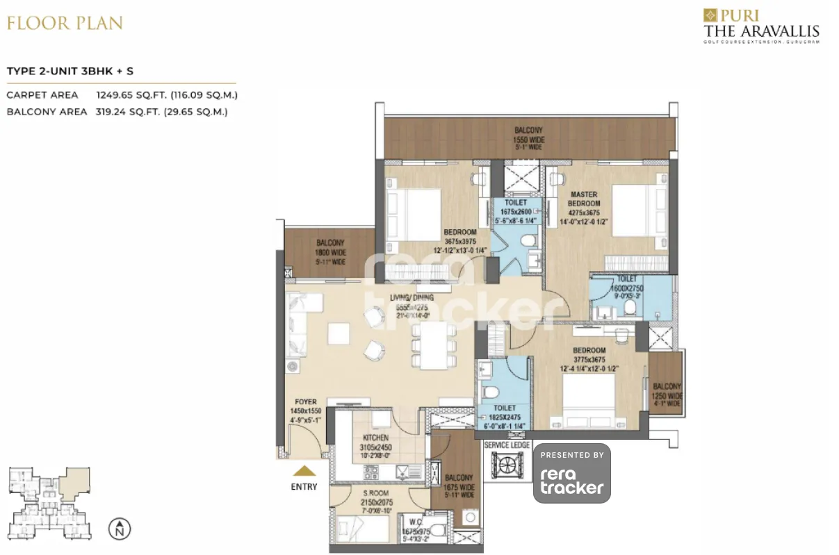 3 BHK 2250 floor plan — Puri The Aravallis