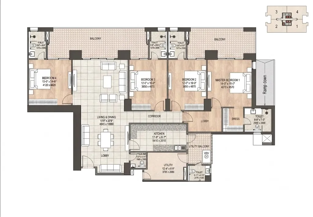 4 BHK  floor plan — DLF Privana South